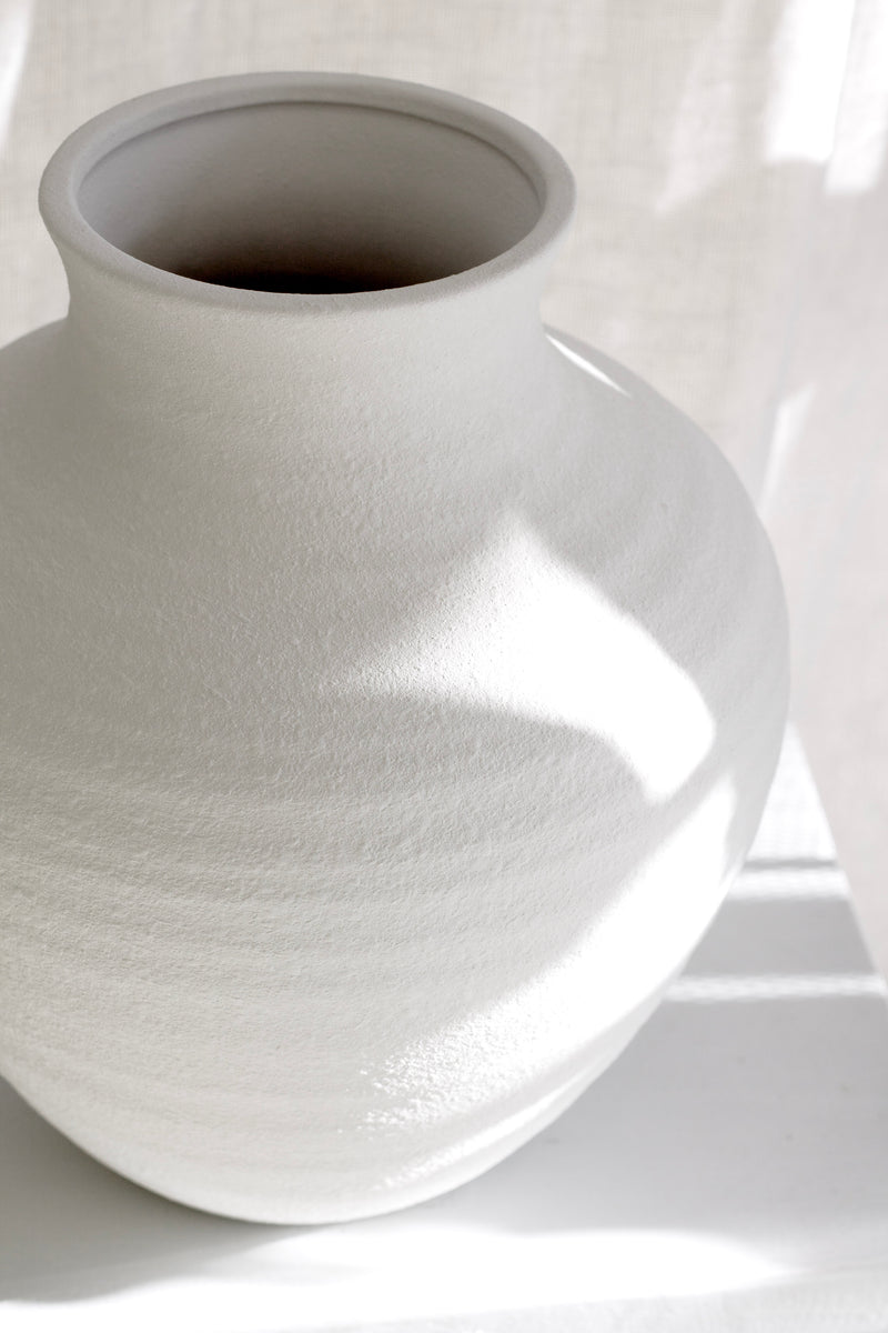White Urn Vase – Matte Terracotta Statement Piece in Two Sizes