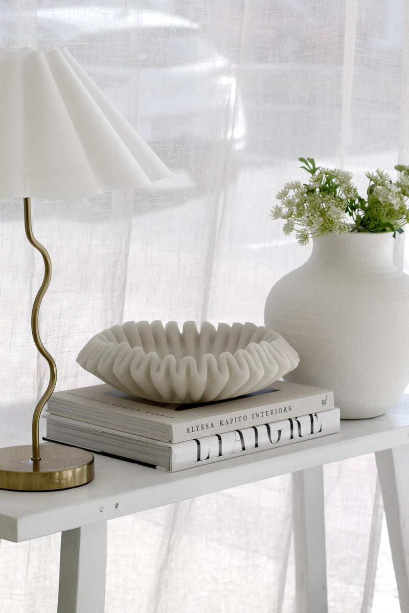 Decorative Wave Bowl – Large | Resin & Sand Sculptural Bowl | White Modern Home Decor