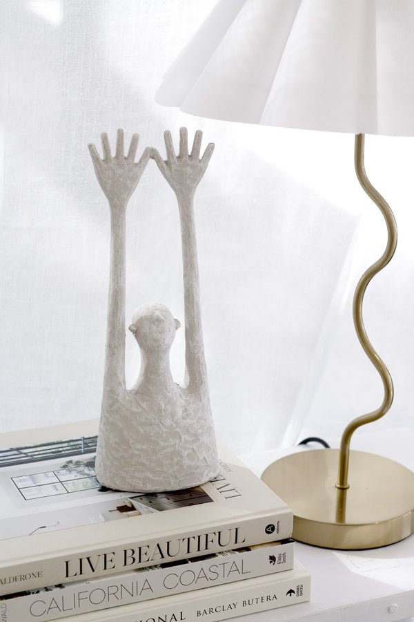 Wavy Table Lamp – Brass | Sculptural Curved Lamp with Fluted Shade (36x57cm)