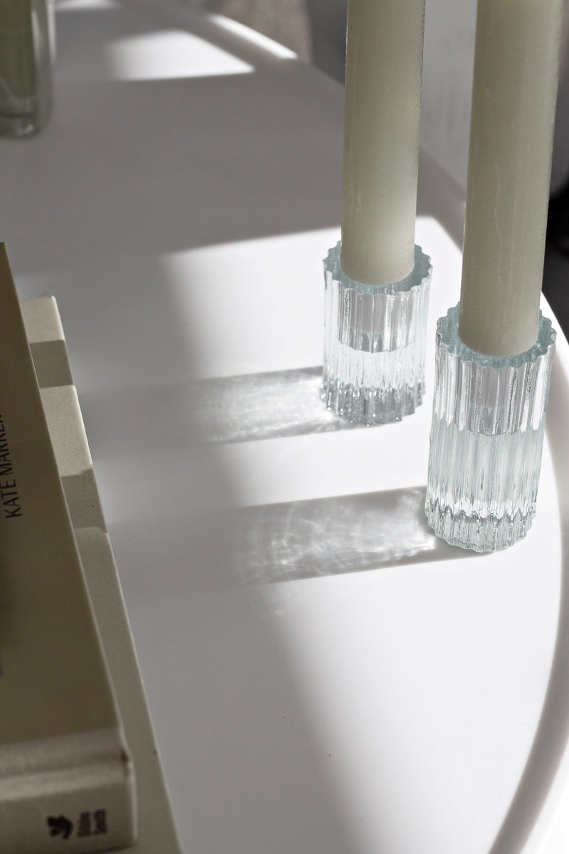 Zakkia Ribb Candle Holder Set – Clear Glass (Set of 2) | For Taper Candles