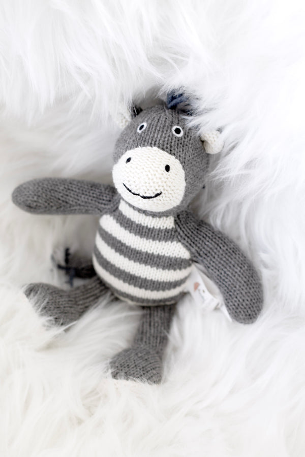 Bowie the Zebra Baby Rattle – 19cm | Soft Knit Cotton Toy by Lily & George