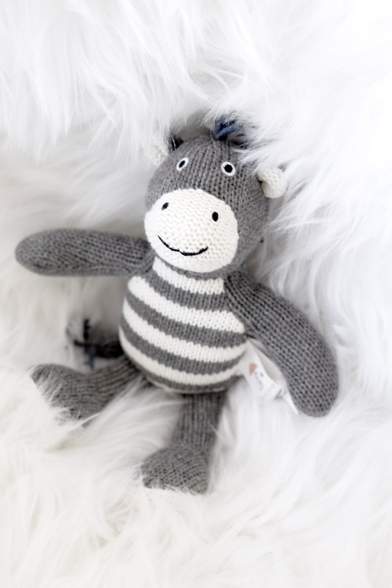 Bowie the Zebra Baby Rattle – 19cm | Soft Knit Cotton Toy by Lily & George