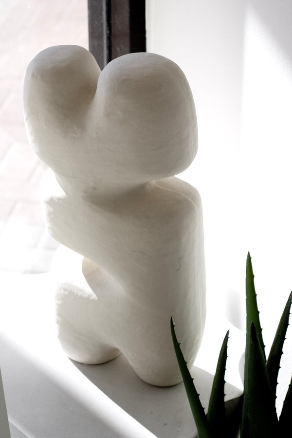 Abstract Block Sculpture in Beige — Ceramic Modern Decor (2 Sizes)