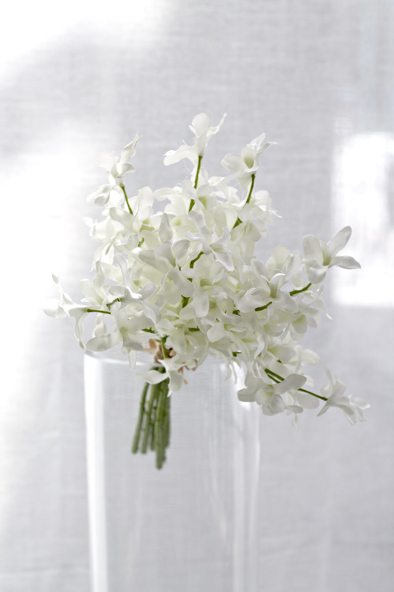 Artificial Dendrobium Orchid Bundle – White, 31cm Faux Flower Bunch
