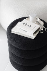 Tiered Bouclé Ottoman – Sculptural White Textured Seat - White / Black