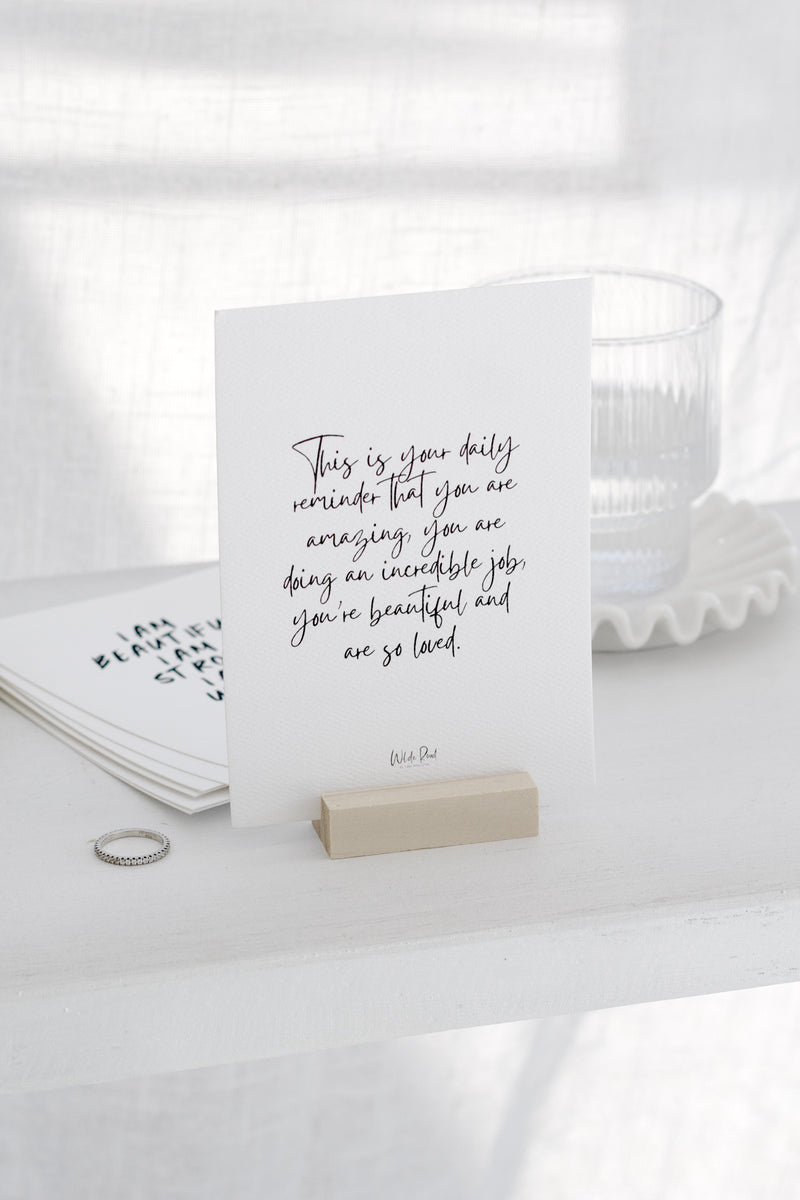 Wilde Road Empowerment Print Set – 12 A6 Affirmation Cards (Optional Wooden Stand)