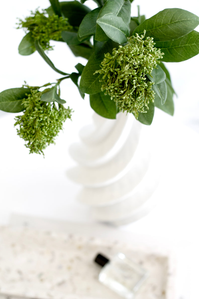3D Printed Ceramic Vase – Tall Sculptural Spiral Porcelain in Arctic White