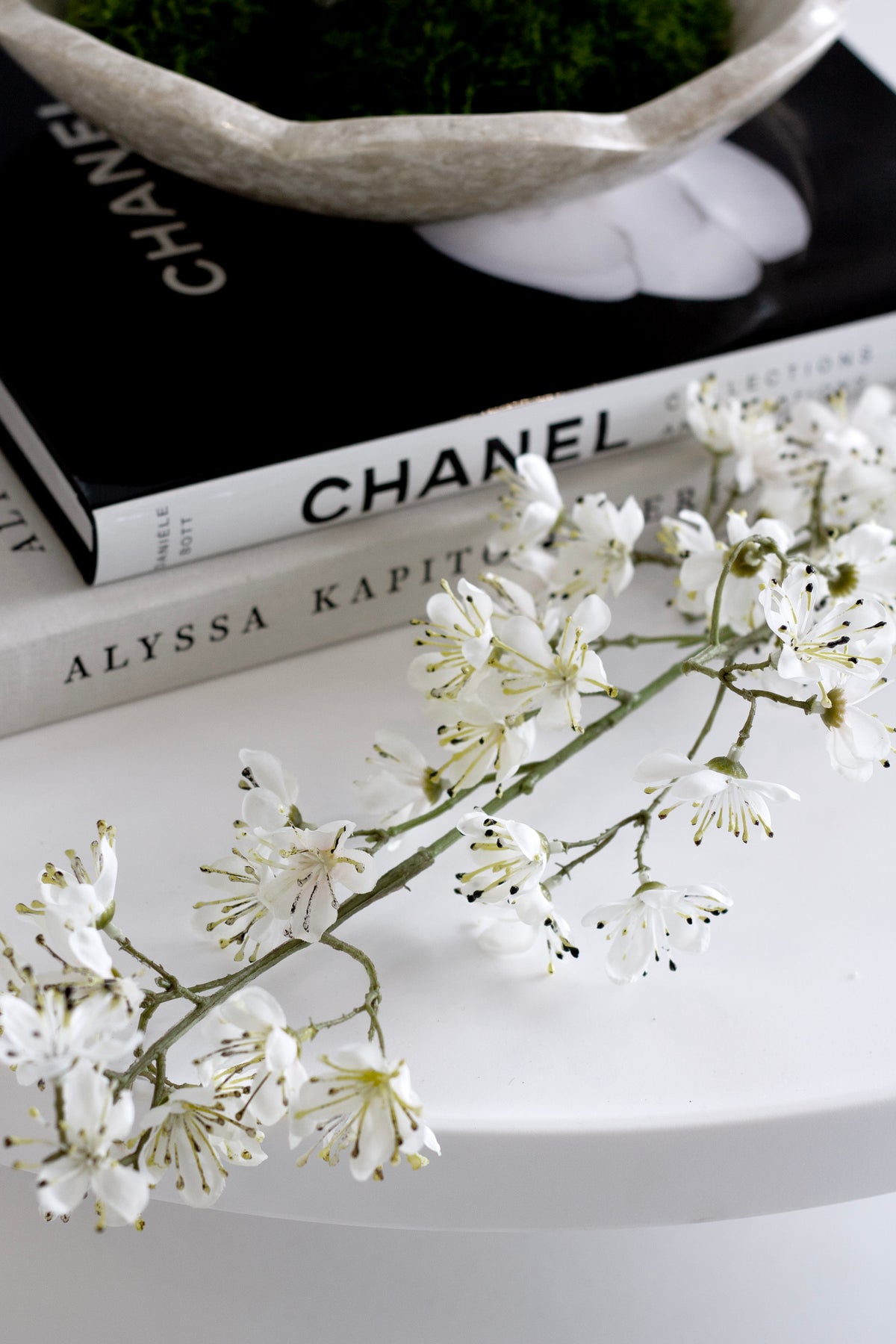 Hawthorn Blossom Spray, White Tall Faux Stem