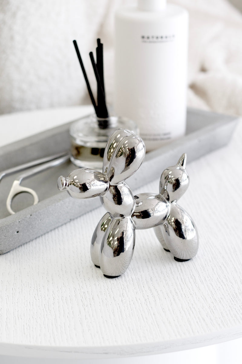 Balloon Dog Sculpture – Modern Ceramic Art in Silver, Gold, White & Black | 3 Sizes