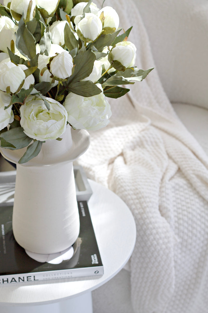 Vintage Peony Stem – 55cm Artificial Flower in White or Blush