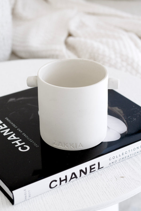 Handle Pot – Small White Ceramic Planter by Zakkia