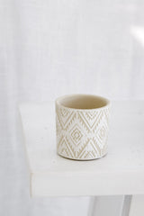 Navajo Cement Planter – White Beige Tribal Pattern Indoor Pot