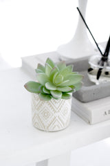 Navajo Cement Planter – White Beige Tribal Pattern Indoor Pot