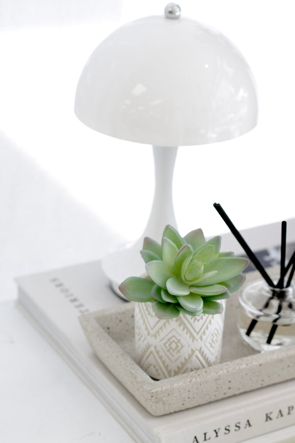 Navajo Cement Planter – White Beige Tribal Pattern Indoor Pot