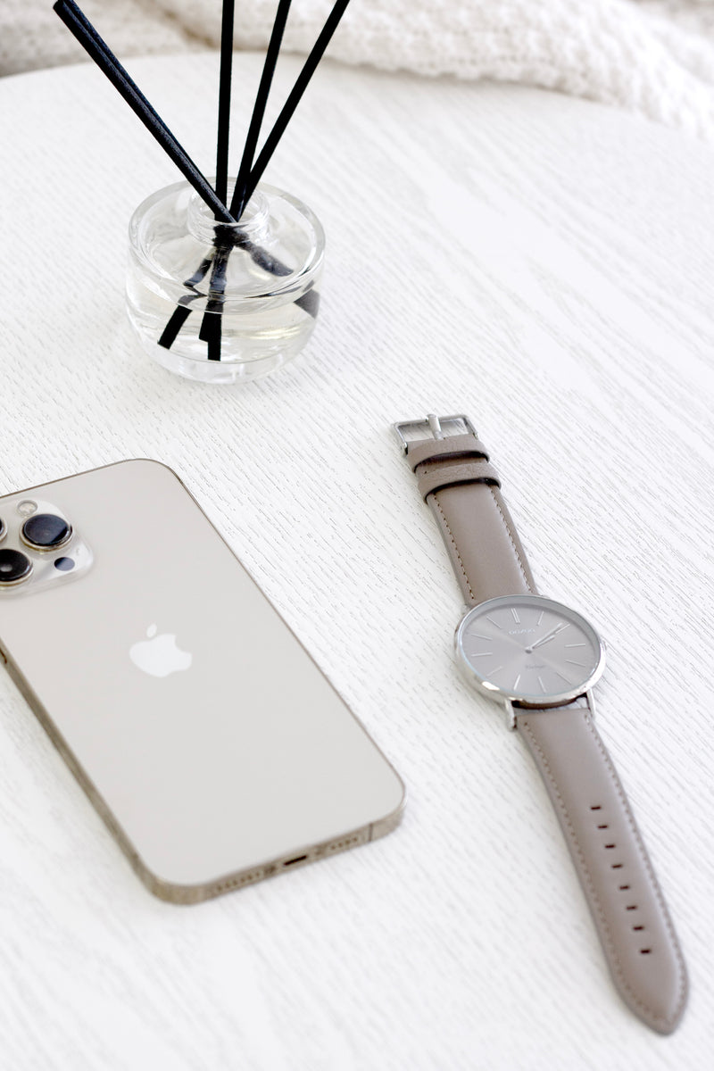Taupe / Stainless Watch by Oozoo - Leather Strap