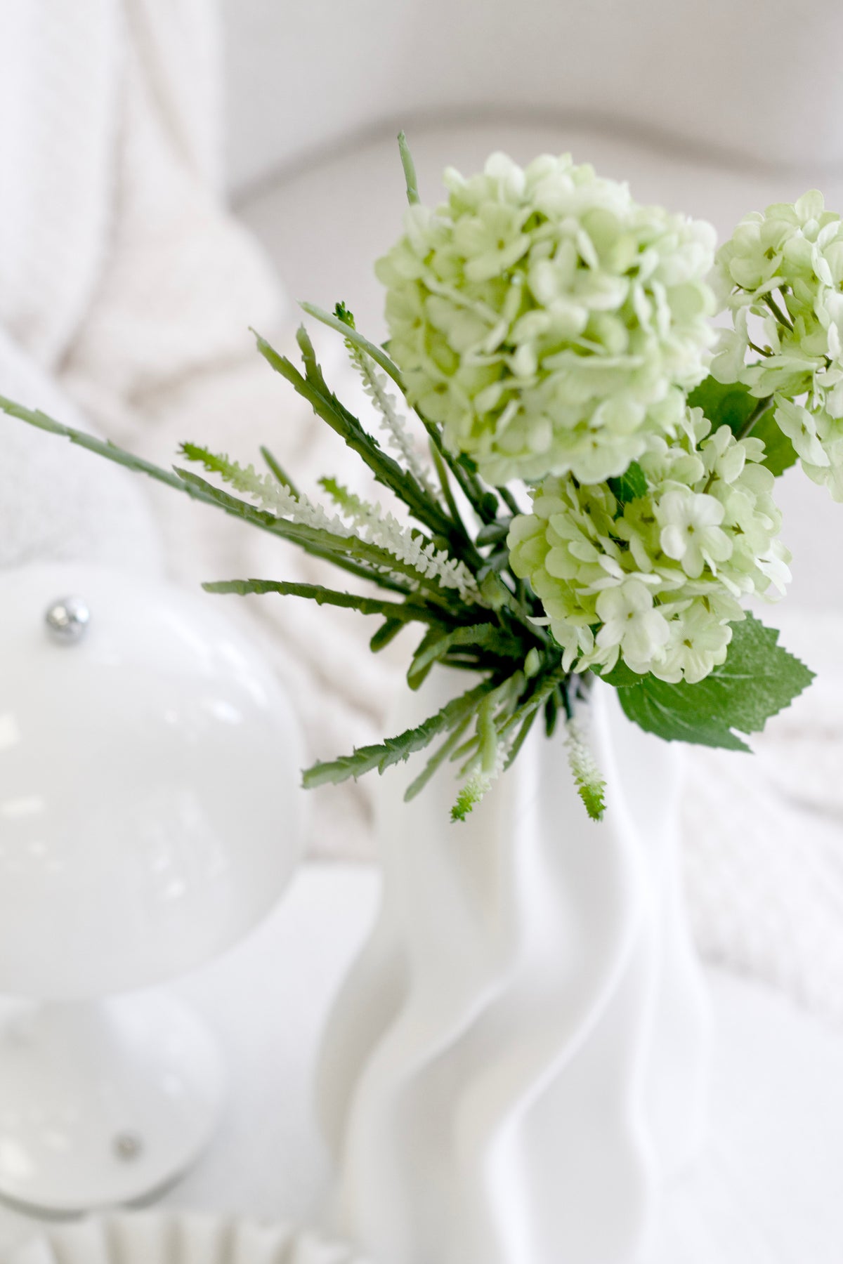Snowball Spray, Light Green 55cm Faux Stem