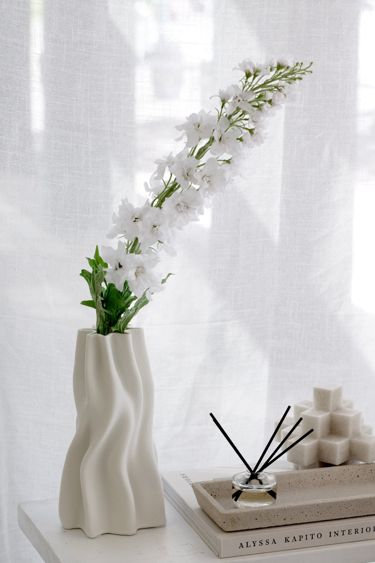 Delphinium Spray, White 109cm Faux Flower