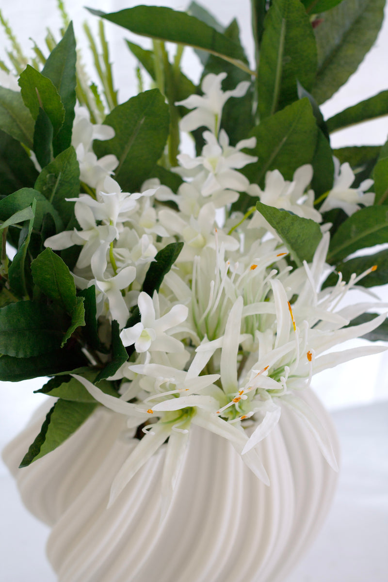 Artificial Dendrobium Orchid Bundle – White, 31cm Faux Flower Bunch