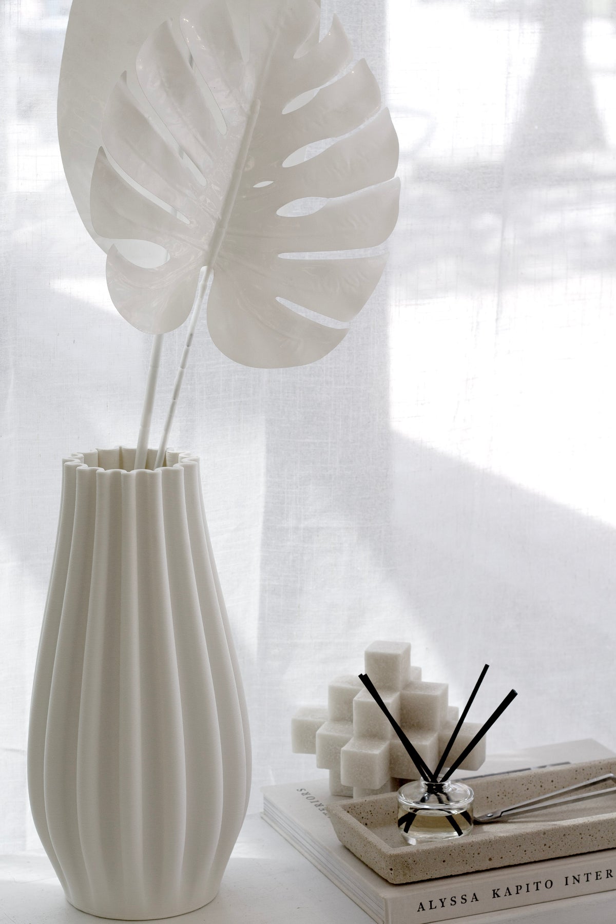 Split Philo Leaf, White or Pewter 74cm Faux Stem