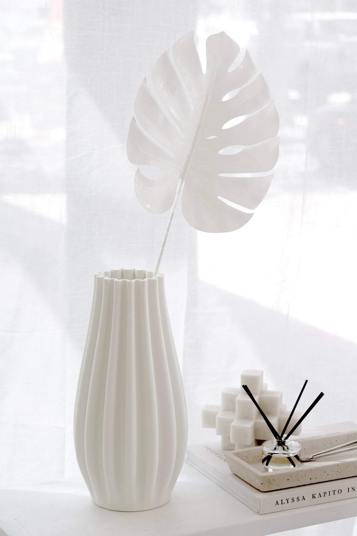 Split Philo Leaf, White or Pewter 74cm Faux Stem