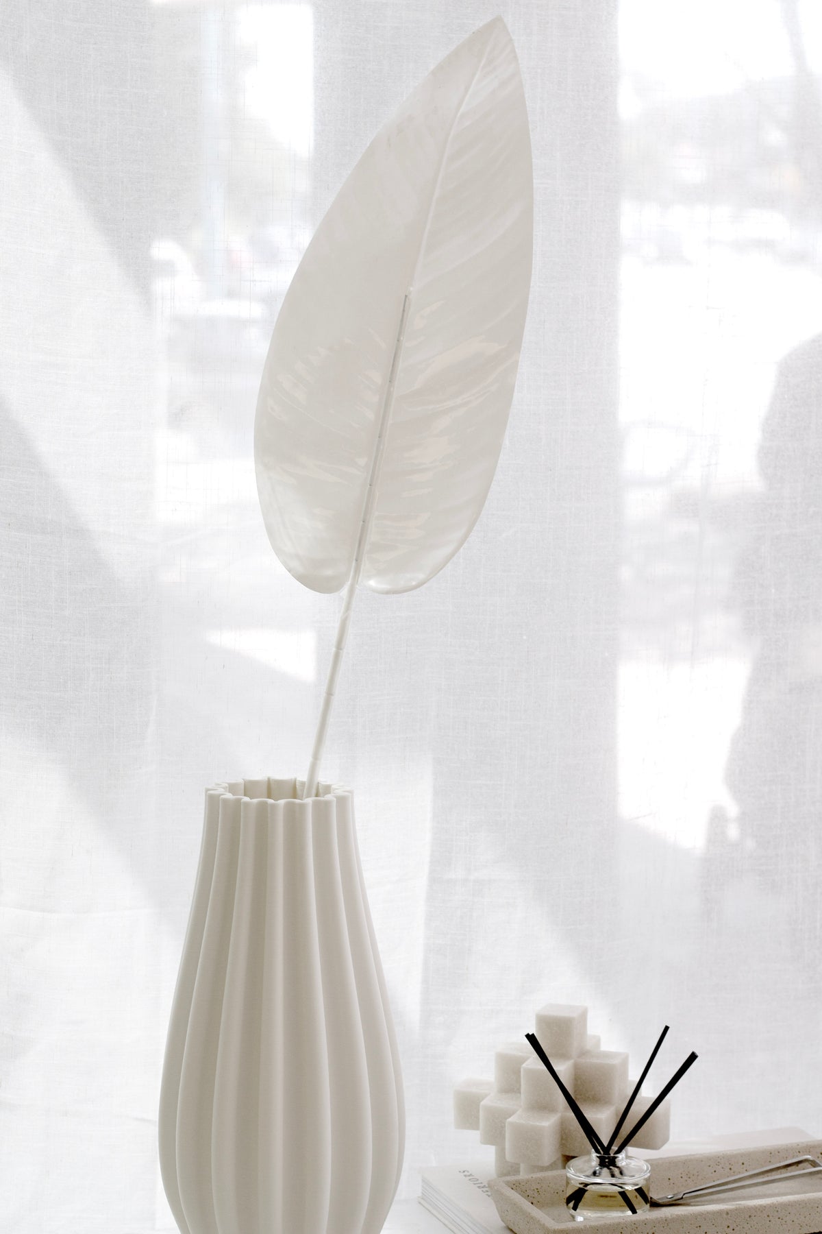 White Canna Leaf Stem, 97cm Faux Botanical