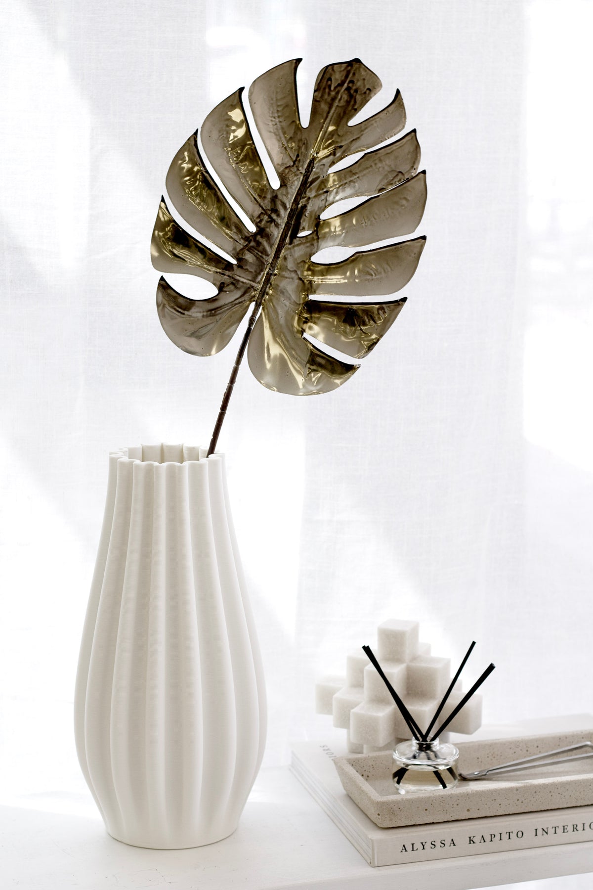 Split Philo Leaf, White or Pewter 74cm Faux Stem