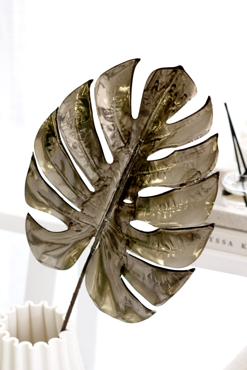 Split Philo Leaf Faux Stem – White / Pewter 74cm