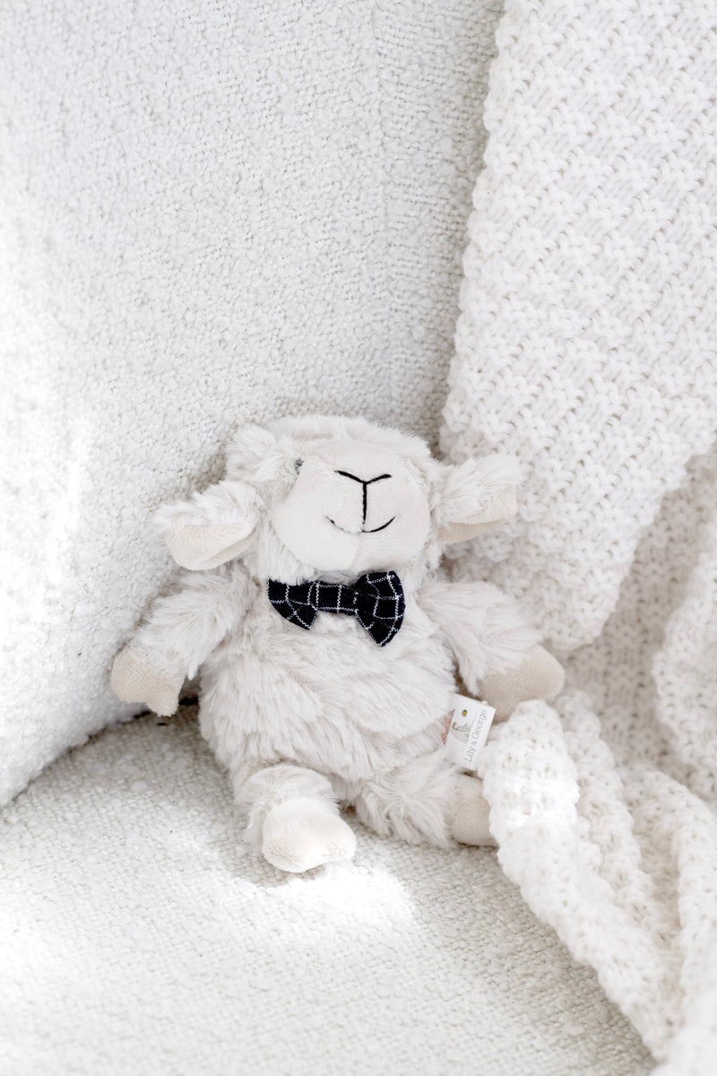 Liam the Lamb Baby Rattle – 17cm | Soft Plush Toy with Bow Tie by Lily & George