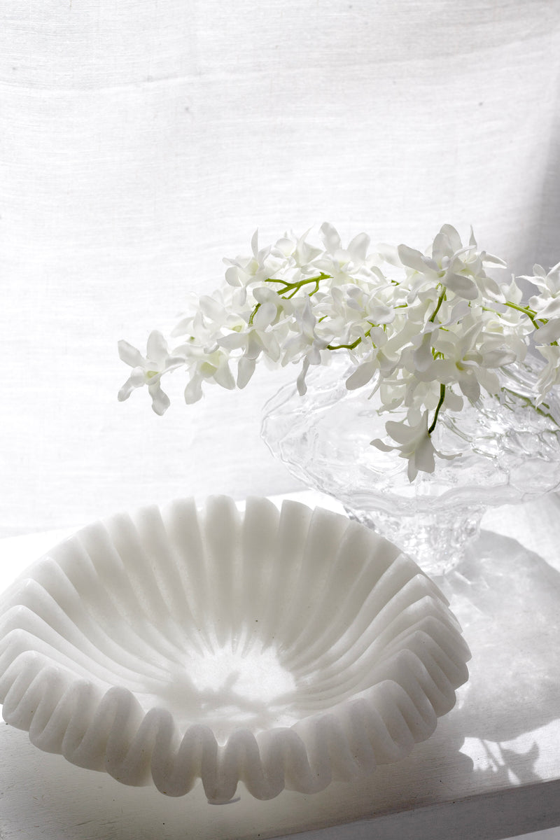 Decorative Wave Bowl – Large | Resin & Sand Sculptural Bowl | White Modern Home Decor