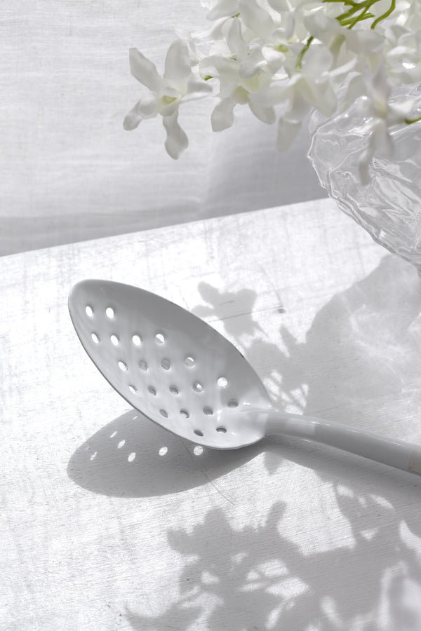 Dishy Enamel Perforated Spoon 30cm White – Durable Kitchen Utensil