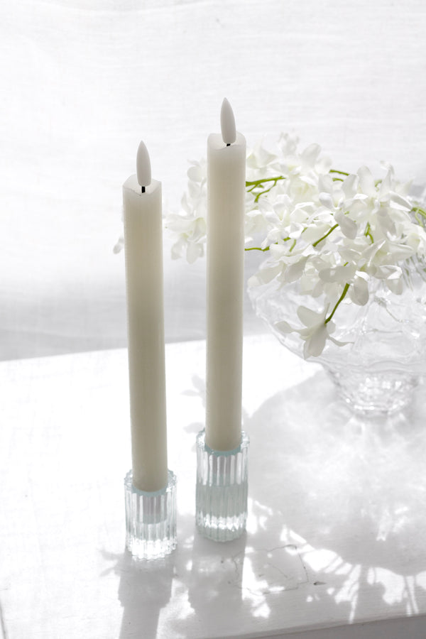 LED Battery Dinner Candles – Ivory Taper Set with Remote | Set of 2