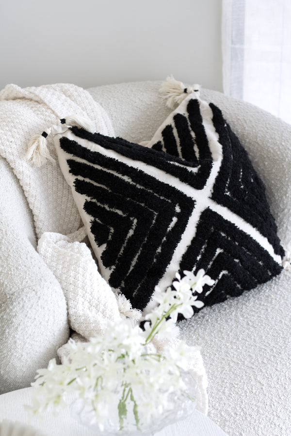 Nomad Triangle Tassel Cushion 45x45cm – Black/Natural