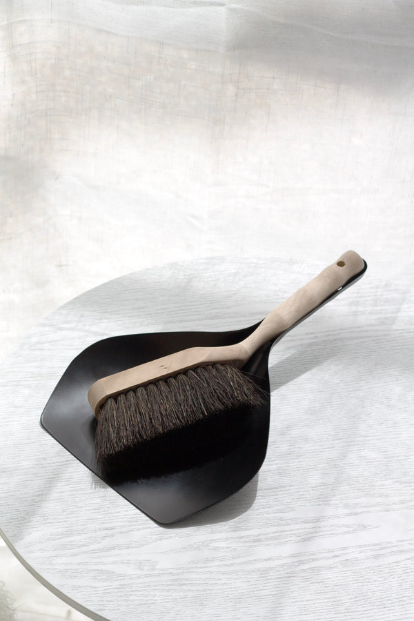 Dustpan and brush set on a textured white surface