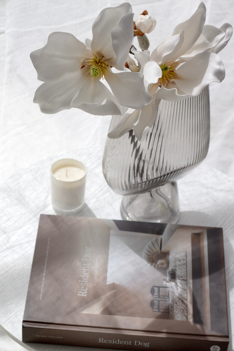 Lianne Ribbed Glass Vase – Taupe Glass Vase for Flowers