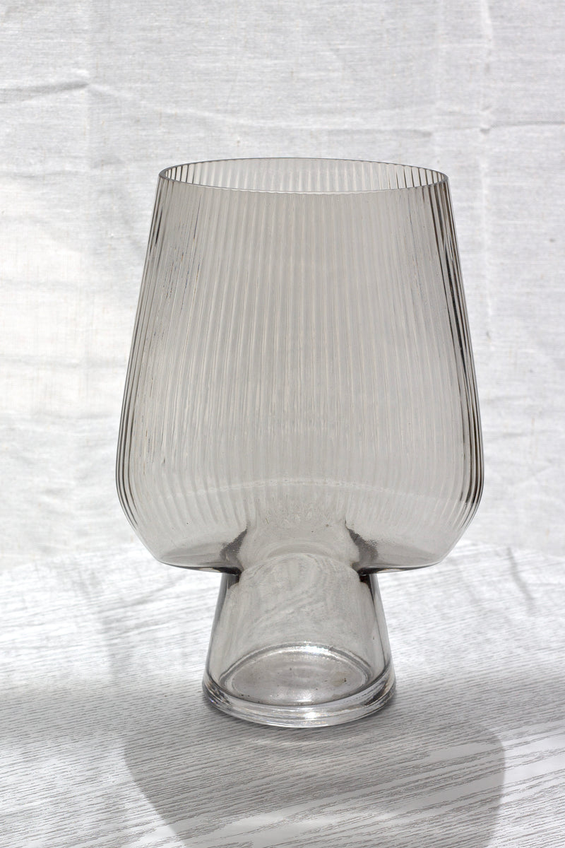 Lianne Ribbed Glass Vase – Taupe Glass Vase for Flowers