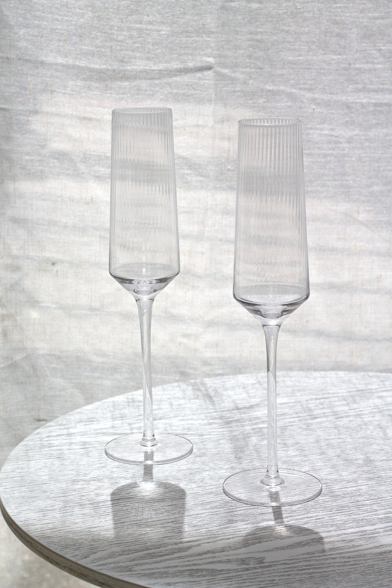 Amalfi Champagne Glasses (Set of 2) by Papier HQ — Fluted Slim-Stem