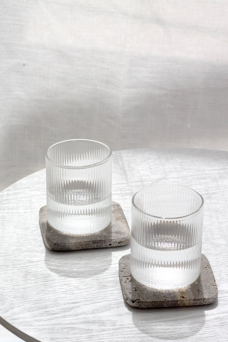 Stone Coasters – Natural Travertine & Dark Marble Set of 4 by Ned Collections
