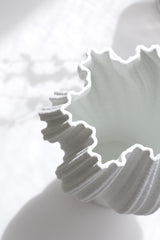 3D Printed Ceramic Vase – White Sculptural Pleated Porcelain Vase