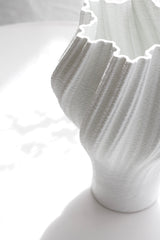 3D Printed Ceramic Vase – White Sculptural Pleated Porcelain Vase