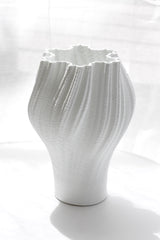 3D Printed Ceramic Vase – White Sculptural Pleated Porcelain Vase