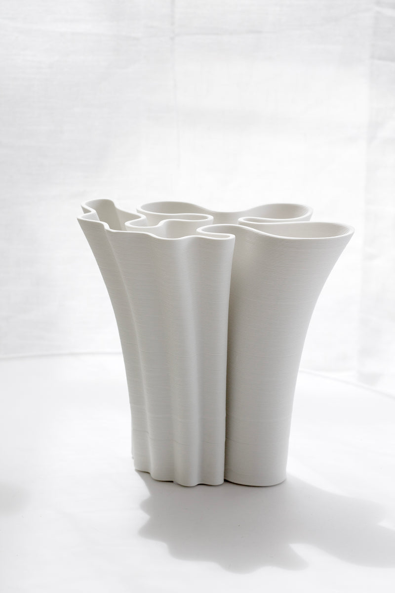 3D Printed Cohen Sculptural Vase – White Porcelain 22cm