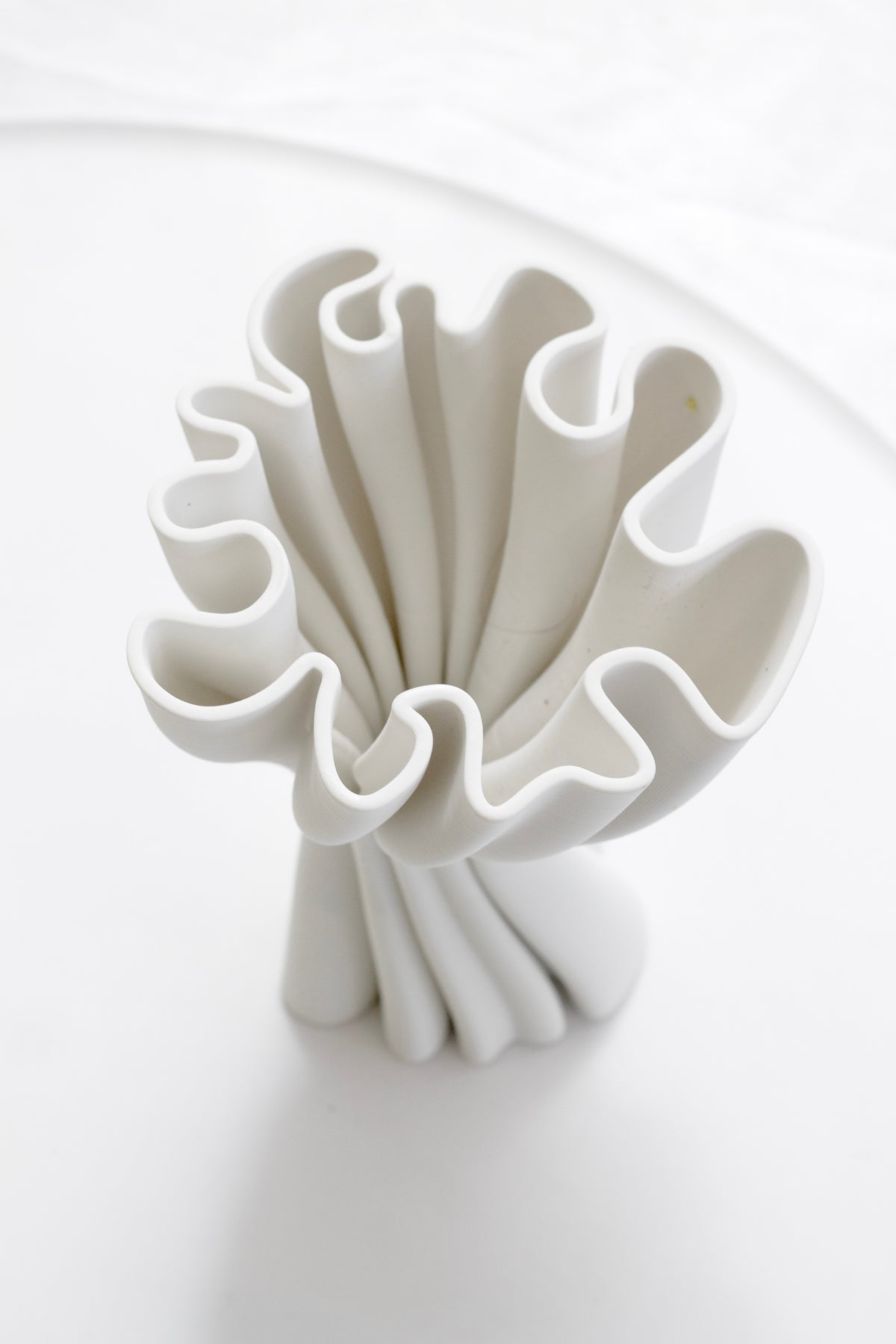 Close up of 3D Printed Cooper Sculptural Vase twisting form
