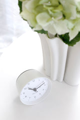 Karlsson Cone Alarm Clock — Silent Sweep, White Iron, 10cm, AA Powered