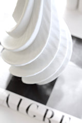3D Printed Ceramic Vase – Tall Sculptural Spiral Porcelain in Arctic White