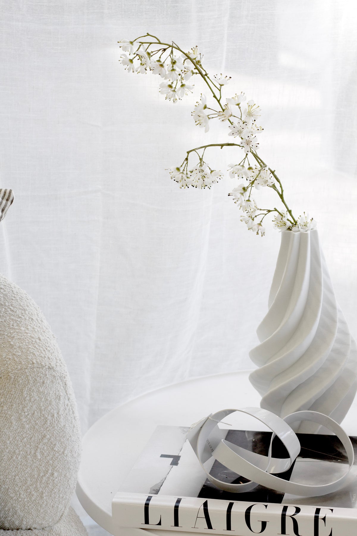 Hawthorn Blossom Spray, White Tall Faux Stem