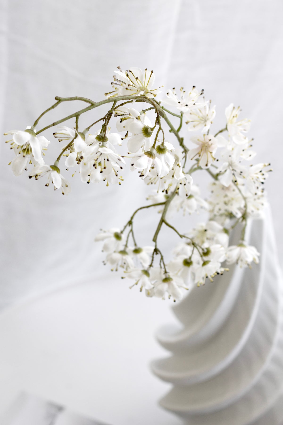 Hawthorn Blossom Spray, White Tall Faux Stem