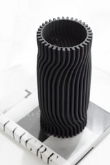 Rocco Black 3D Printed Ceramic Vase – Ribbed Modern Sculptural Vase in Small/Large Sizes