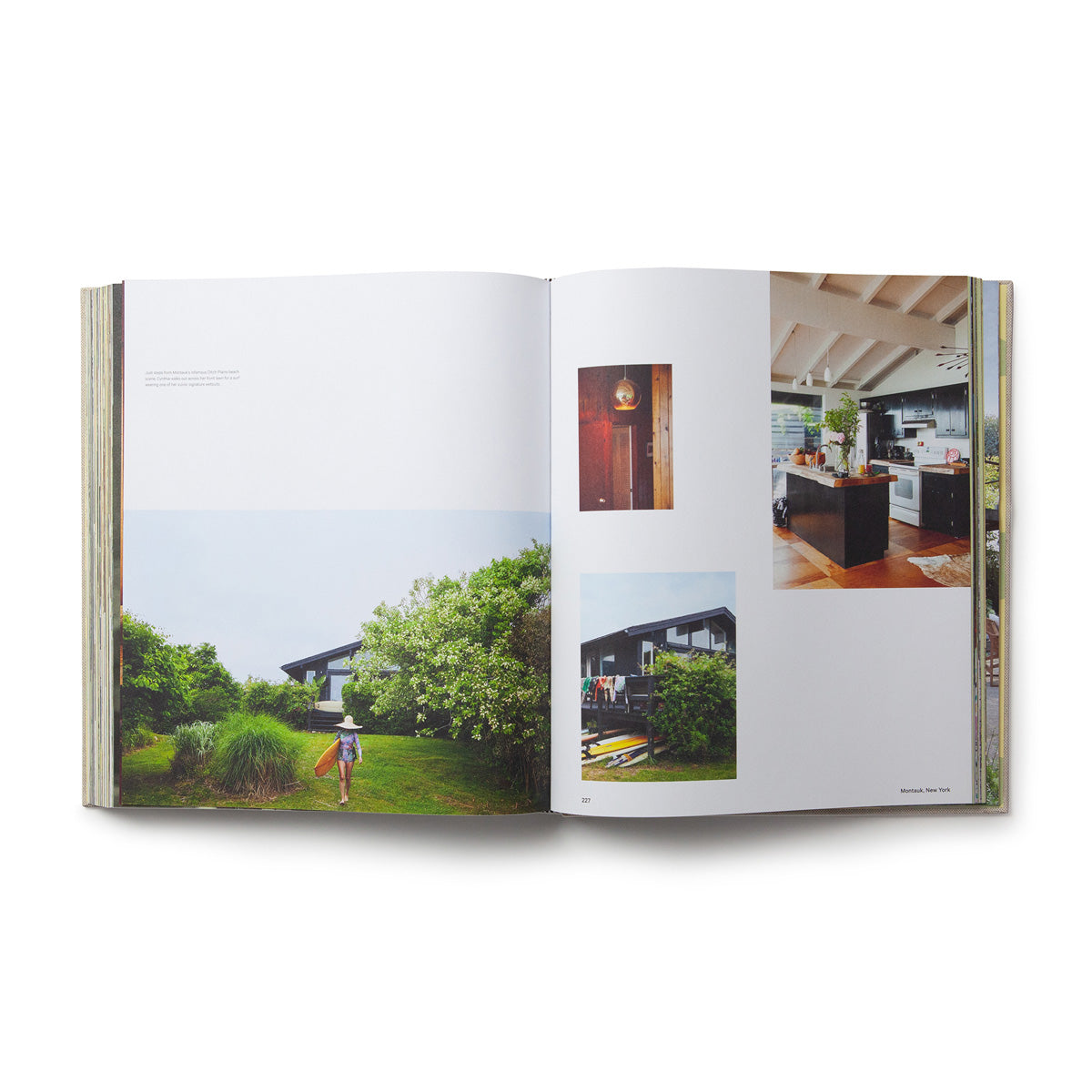 Spread with a garden path to a house and interior details