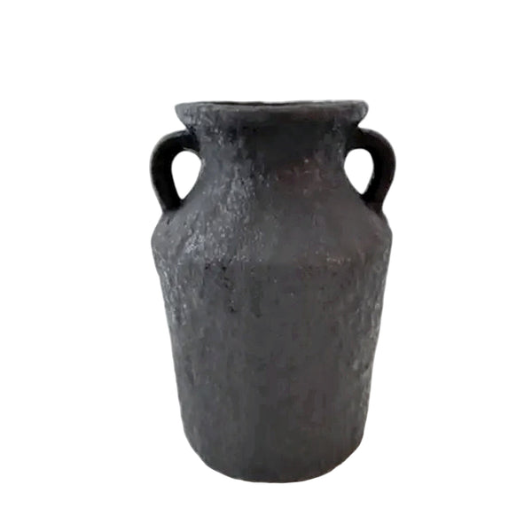 Kaia Stone Vase – Black Textured Vessel 17x25cm