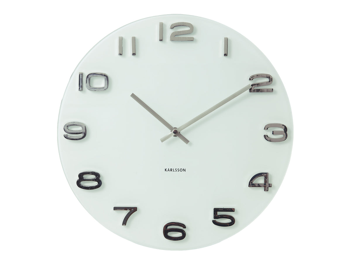 Karlsson Vintage wall clock in white with raised dark numerals on a 35cm glass dial